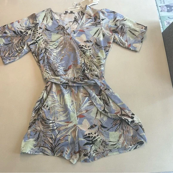 Garcia blue floral belted Romper Dress,  Size S - Picture 3 of 8